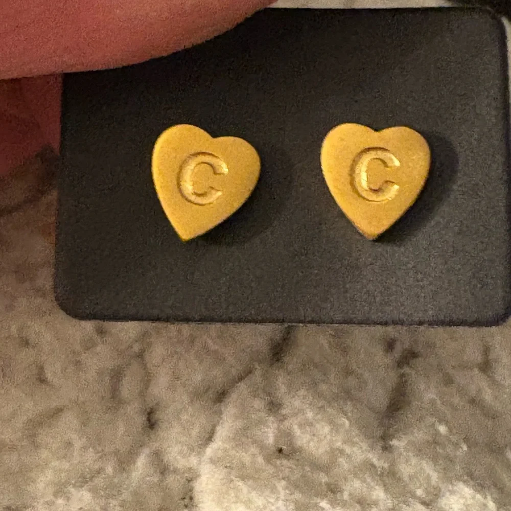 Earrings Studs- C Stainless Steel Initial C Letter Stud Gold Tone Earrings nwt - Picture 4 of 8